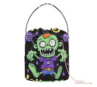 GuoChe Happy Halloween Cartoon Cute Zombie Crochet Tote Bag Yarn Tote Bag with Holes Travel Storage for Crochet Tool Travel Accessory
