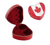GuoChe Heart Shape PU Leather Box Travel Organizer Small Boxes with Removable Pad for Stud Earrings Canada Flag