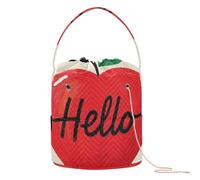 GuoChe Hello Cartoon Cute Red Yarn Bag Knitting Bag Yarn Storage Tote Portable Needle Storage for Yarn Balls Crocheting Accessories