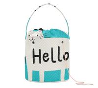 GuoChe Hello Cartoon Cute White Cat Crochet Tote Bag Knitting Project Bag with Holes Storage Bags for Knitting Tools Crochet Craft