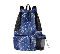 GuoChe Hiking Drawstring Backpack Climbing Gym Bag With Pockets Dry Wet Separation Blue Firework