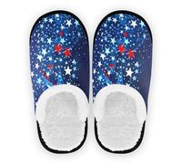 GuoChe Home Shoes for Men Woman Fuzzy Fleece Anti-Slip Rubber Sole Lightweight House Slipper Socks Indoor Outdoor Winter Bedroom M, Blue Flag Stars Patriotic, Medium