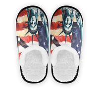 GuoChe Home Shoes for Men Woman Fuzzy Fleece Anti-Slip Rubber Sole Soft House Slippers Shoes Hotel Travel Bedroom Airplane Party M, Lady Liberty Flag Usa Pride, Large