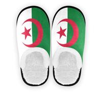 GuoChe Home Shoes for Men Woman Fuzzy Fleece Anti-Slip Rubber Sole Travel Slippers Bedroom Home Office Travel Yoga M, Peoples Democratic Republic Algeria Flag, Large