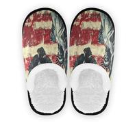 GuoChe House Shoes for Women Fuzzy Fleece Anti-Slip Rubber Sole Comfortable Portable Slippers Bedroom Home Office Travel Yoga M, Usa Presidents Day Flag & Lady Liberty, Medium