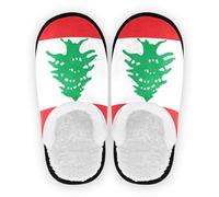 GuoChe House Slippers for Women Coral Fleece Non-Slip Soft House Slippers Shoes Bedroom Home Office Travel Yoga M, Lebanon Flag, Large