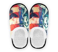 GuoChe House Slippers for Women Fuzzy Fleece Anti-Skid Sole House Slipper Home Indoor M, Usa Presidents Day Flag & Lady Liberty, Medium