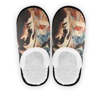 GuoChe House Slippers for Women Fuzzy Fleece Anti-Skid Sole Travel Slippers Indoor Outdoor Winter Bedroom M, Usa Presidents Day Flag & Lady Liberty, Large