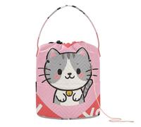 GuoChe I Love Your Valentine Cartoon Cat Crochet Bag Tote Bag Yarn Portable Yarn Tote for Crochet Tools Knitting Organizer