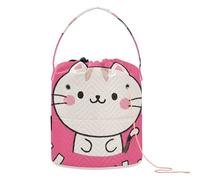 GuoChe I Love Your Valentine Cartoon Cat Crochet Yarn Bag Storage Organizer Bag with Holes Yarn Tote for Knitting Needle Craft Organizers