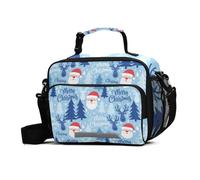 GuoChe Insulated Lunch Bag Christmas Light Blue Red White Santa Reindeer Large Capacity Adult Insulated Lunch Box with Adjustable Shoulder Strap Large Cooler Lunch Tote for Work Travel Picnic