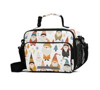 GuoChe Insulated Lunch Bags Christmas Card Funny Gnomes Scandinavian Flat Water-Resistant Adult Insulated Lunch Box with Adjustable Shoulder Strap Insulated Lunch Container for Work, Travel,