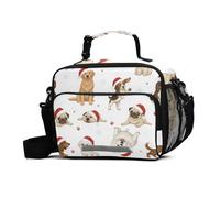 GuoChe Insulated Lunch Bags Christmas White Dog Santa Hat Snowflake Water-Resistant Adult Insulated Lunch Box with Adjustable Shoulder Strap Reusable Insulated Cooler for Work Picnic or Travel