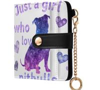 GuoChe Just A Girl Who Loves Pitbulls Watercolor Galaxy Pitbull Women's Folding Wallet Unique PU Leather Bifold Wallet for