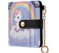 GuoChe kawaii-style Pastel Goth Cute Creepy Rainbow Fantasy Creature Women's Small Folding Wallet Portable Minimalist PU Leather