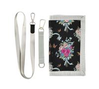 GuoChe Kids Card Holder Lanyard Wallet Aesthetic Light Blue Bows Roses