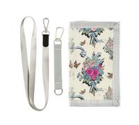 GuoChe Kids Card Holder Lanyard Wallet Aesthetic Light Blue Bows Roses