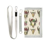 GuoChe Kids Card Holder Lanyard Wallet Boho Cow Skull Cactus Rose