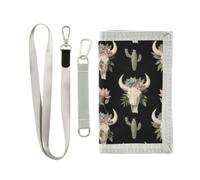 GuoChe Kids Card Holder Lanyard Wallet Boho Cow Skull Cactus Rose
