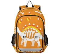 GuoChe Kids Flip Top Backpack Orange Skeleton Creature | Reflective Strip Night Safety Design with Multi Compartment Storage Pockets for Kids Ages 6-12 School Travel Camping Day Trip