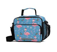 GuoChe Kids Lunch Bag Christmas Flamingo with Santa Hat Pattern High Capacity Adult Insulated Lunch Box with Adjustable Shoulder Strap Insulated Lunch Container for Work Travel Picnic Lunch