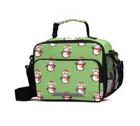 GuoChe Kids Lunch Bag Christmas Green Red Penguin Santa Hat Waterproof Leakproof Reusable Insulated Lunch Box with Adjustable Shoulder Strap Food Lunch Containers for Work, Picnic, Beach