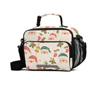 GuoChe Kids Lunch Bag Christmas Head Santa Pattern Large Capacity Reusable Lunch Box with Adjustable Shoulder Strap Lunch Coolers for Work, Travel, Outdoor