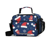 GuoChe Kids Lunch Bag Christmas Navy Red Santa Hat Mitten Snowflake Large Capacity Insulated Lunch Box with Adjustable Shoulder Strap Insulated Tote Bag for Work Travel Picnic Lunch