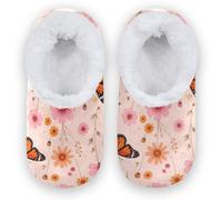 GuoChe Kids Slippers Boys Girls House Slipper Socks Home Shoes | Warm Soft Indoor Monarch Butterfly Floral