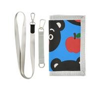 GuoChe Kids Wallets for Boys Girls Ages 6-18, Zippered Coin Pocket Black Bear Apple Pattern