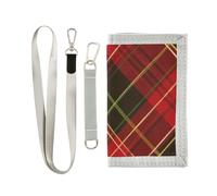 GuoChe Kids Wallets for Boys Girls Ages 6-18, Zippered Coin Pocket Red Black Plaid Pattern Classic Tartan Style