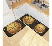GuoChe Kitchen Rugs Set of 2 Cute Gold Dripping Basketball Trendy Urban Respect The Drip
