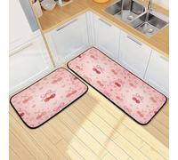 GuoChe Kitchen Rugs Set of 2 Cute Max Cherri Ties Cherry Bows | Anti Fatigue Kitchen Floor Mats Non-Slip Bathroom Carpet Door Mat Decor