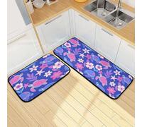 GuoChe Kitchen Rugs Set of 2 Cute Preppy Hawaiian Print Sea Turtle Starfish Floral Blush Navy
