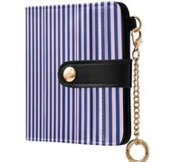 GuoChe Ladies Bifold Wallet Waterproof PU Leather Wallet With Card Slots for Men Women Travel, Striped Blue and Blush Stripes Summer Red Violet, One Size, Modern