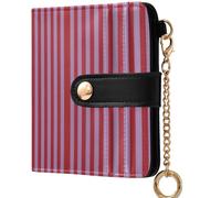 GuoChe Ladies Cute Foldable Wallet Cute Compact PU Leather Wallet for Women Girls, Deep Red Blush Striped, One Size, Modern