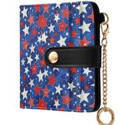 GuoChe Ladies Cute Foldable Wallet Cute Compact PU Leather Wallet for Women Girls, Red Blue White Star Patriotic, One Size, Modern