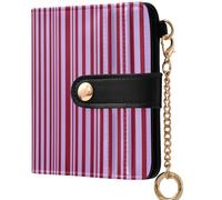 GuoChe Ladies Cute Foldable Wallet Cute Compact PU Leather Wallet for Women Girls, Red Blush Vertical Stripes, One Size, Modern