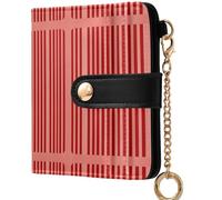 GuoChe Ladies Cute Foldable Wallet Cute Compact PU Leather Wallet for Women Girls, Retro Blush Red Stripe, One Size, Modern