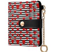 GuoChe Ladies Cute Foldable Wallet Cute Compact PU Leather Wallet for Women Girls, Striped Black White Red Hearts Love Inspirational, One Size, Modern
