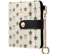 GuoChe Ladies Folding Coin Wallet Cute Compact PU Leather Wallet for Women Boys Girls, Cute Blush Bow Coquette & Cheetah Star Pattern, One Size, Modern