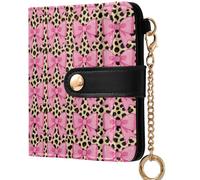 GuoChe Ladies Folding Coin Wallet Cute Compact PU Leather Wallet for Women Boys Girls, Leopard Blush Bow Cheetah Animal Print Coquette, One Size, Modern
