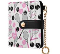 GuoChe Ladies PU Leather Bifold Wallet Convenient Compact PU Leather Wallet for Women Boys Girls, Tennis Love Pattern Blush, One Size, Modern