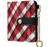 GuoChe Ladies PU Leather Bifold Wallet Convenient Premium PU Leather Wallet for Men Women Travel, Buffalo Red Black White Plaid Squares, One Size, Modern