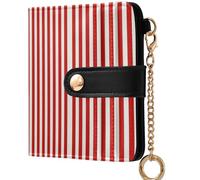 GuoChe Ladies PU Leather Bifold Wallet Convenient Premium PU Leather Wallet for Men Women Travel, Elegante Red and Blush Stripes Vertical Pastel, One Size, Modern