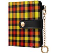 GuoChe Ladies PU Leather Bifold Wallet Convenient Premium PU Leather Wallet for Men Women Travel, Retro Orange Yellow Plaid Checkered, One Size, Modern