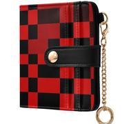 GuoChe Ladies PU Leather Bifold Wallet Convenient Premium PU Leather Wallet for Men Women Travel, Tartan Design Buffalo Pattern Plaid Black and Red, One Size, Modern