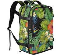 GuoChe Laptop Backpack Twill Tote Fabric 20L Capacity | with Independent Shoe Compartment for College Students Palm Tree Hibiscus Flower Hawaii Jungle Paradise Tropical