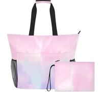 GuoChe Large Beach Bag Comes with Detachable Mini pouching for Beach | Soft Blush and Purple Cloud Background