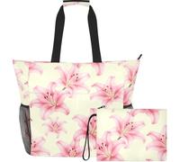 GuoChe Large Beach Bag Lightweight & Smooth Print for Beach | Vibrant Blush Lily Floral